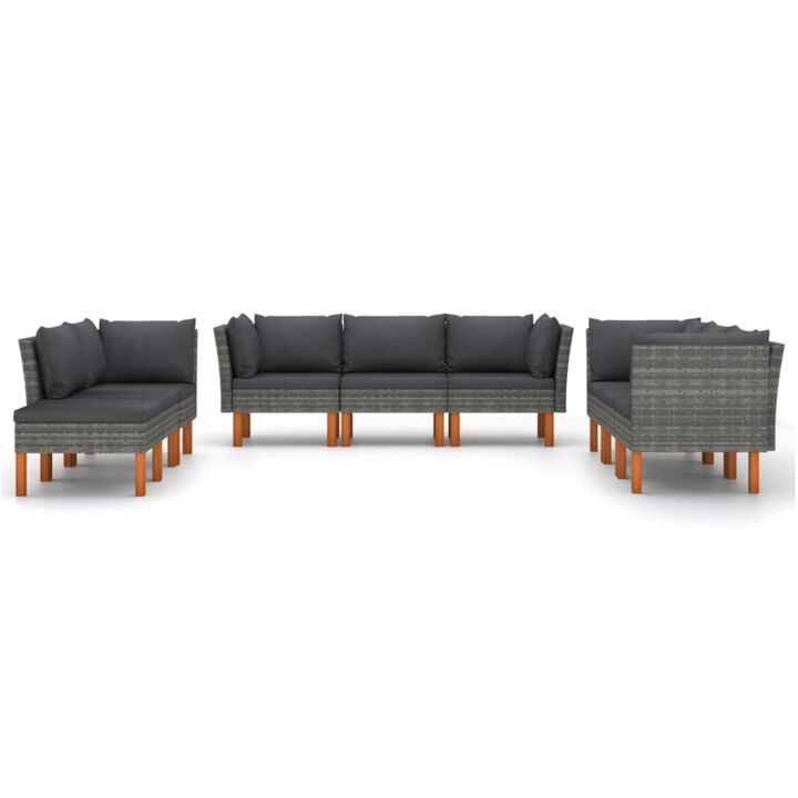vidaXL 9 Piece Garden Lounge Set with Cushions Poly Rattan Gray
