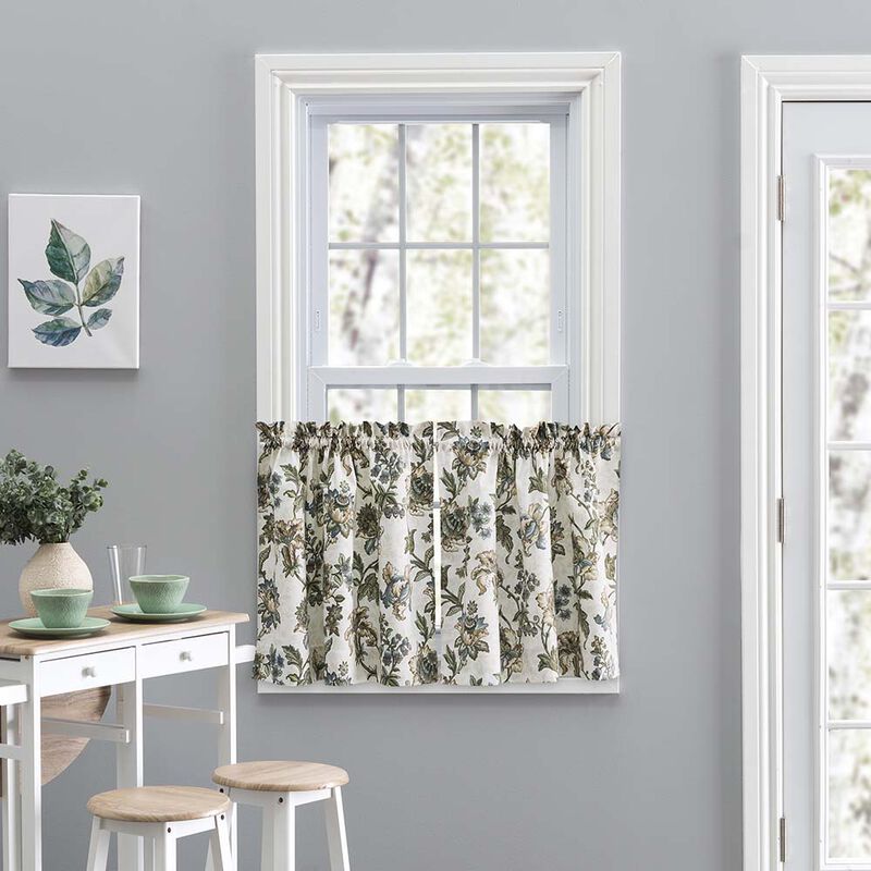 Ellis Curtain Madison Floral Design Printed Natural Ground 1.5" Rod Pocket Tailored Tier