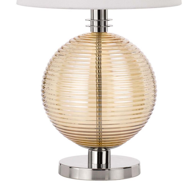 Table Lamp with Textured Glass Ball Accent, White and Chrome-Benzara