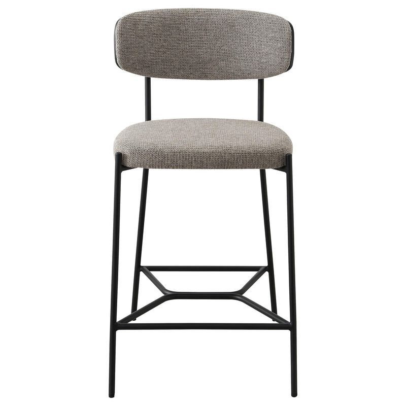 Ellina Counter Height Chair Set of 2, Taupe Fabric, Black, 24 Inch - Benzara
