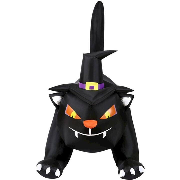 Haunted Hill Farm 6ft Inflatable Black Cat, Witch Hat with Lights