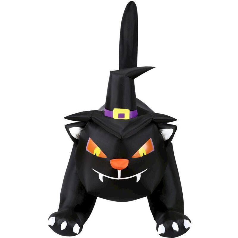 Haunted Hill Farm 6ft Inflatable Black Cat, Witch Hat with Lights