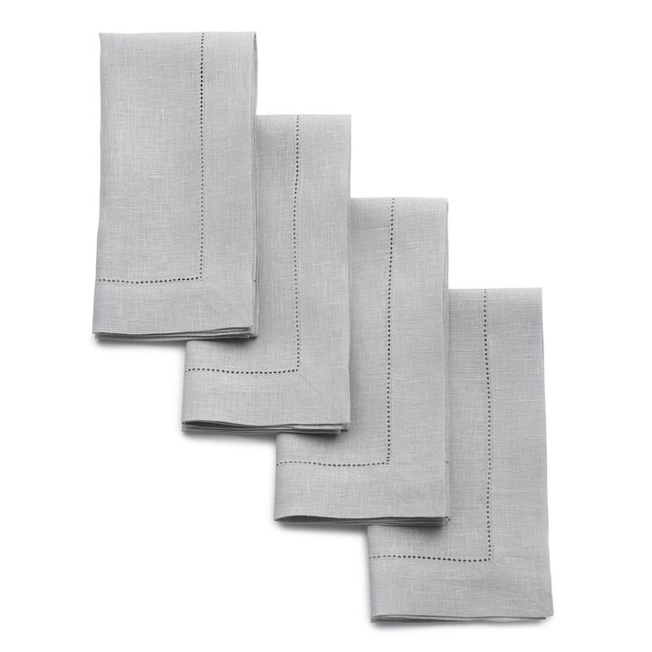 Solino Home 100% Pure Linen Dinner Napkins 20 x 20 Inch Set of 4 | Classic Hemstitch