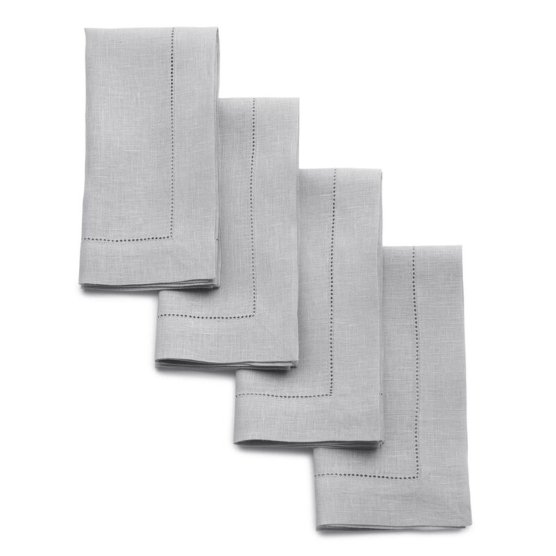 Solino Home 100% Pure Linen Dinner Napkins 20 x 20 Inch Set of 4 | Classic Hemstitch