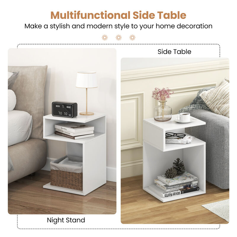 S-Shaped Side Table with Unique S-shaped Frame and 2 Open Compartments