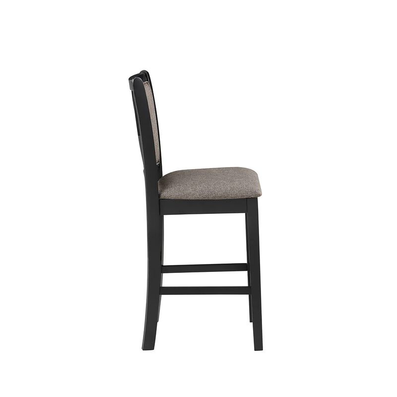 Mac Counter Height Chair Set of 2, Lattice Pattern, Black Brown Wood - Benzara
