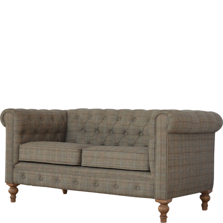 Multi Tweed 2 Seater Chesterfield Sofa Solid Wood