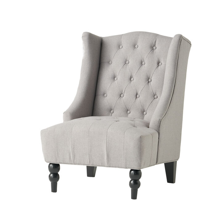 Todd Accent Chair, Silver Gray Button Tufted Linen, Classic Wingback Design - Benzara