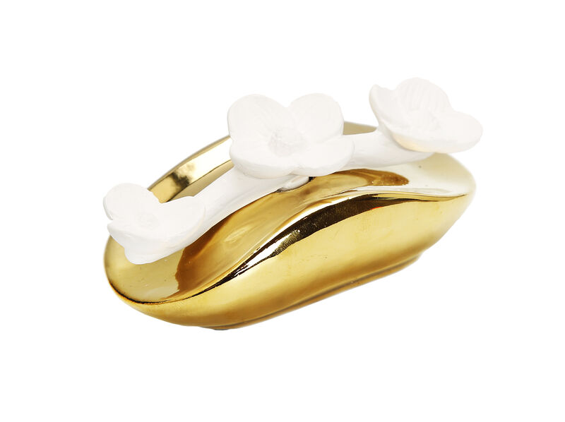 Gold Diffuser With Three White Flowers, "English Pear & Freesia" Scent