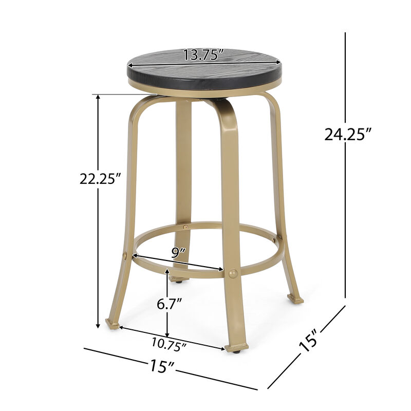 Modern Industrial Swivel Counter Stool with Faux Wood Seat