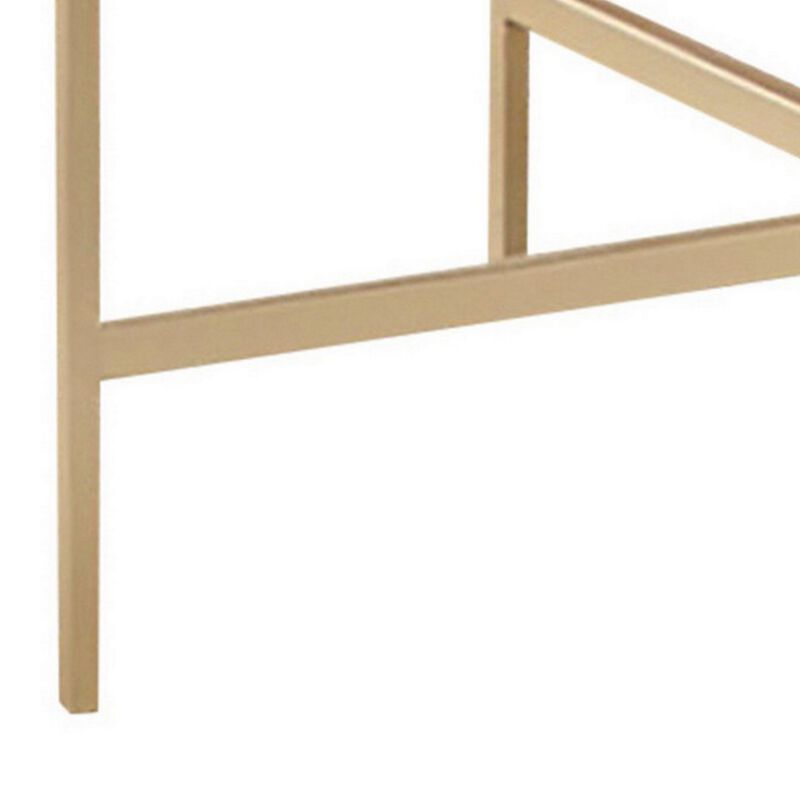 24 Inch Side End Table, Rounded Marble Surface, Sleek Gold Metal Frame-Benzara
