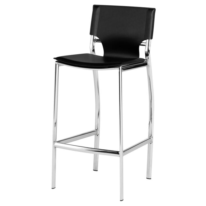 Jan 25 Inch Counter Height Chairs, Set of 2, Gray Faux Leather, Chrome Metal Legs - Benzara