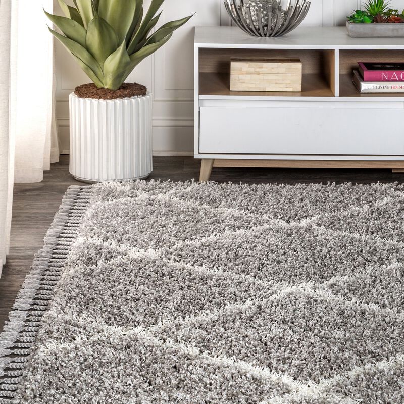 Gabrielle Mercer Shag Plush Tassel Moroccan Geometric Trellis Area Rug