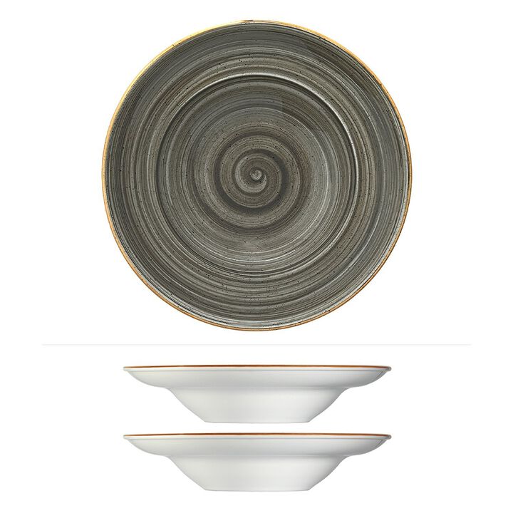 Space dia.11.75" h:2.5" 19 oz. Round Grey Porcelain Bowl (Set of 2)