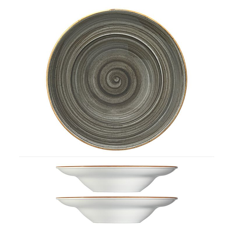 Space dia.11.75" h:2.5" 19 oz. Round Grey Porcelain Bowl (Set of 2)