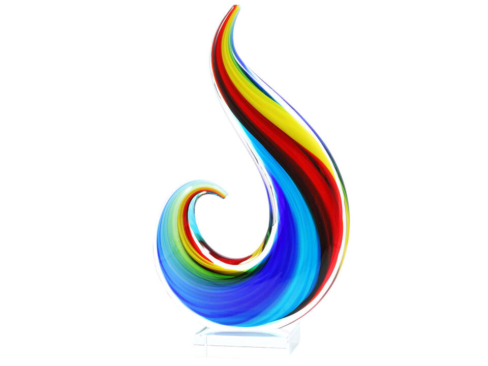 Hand Blown Rainbow Swirl Sommerso Art Glass Sculpture