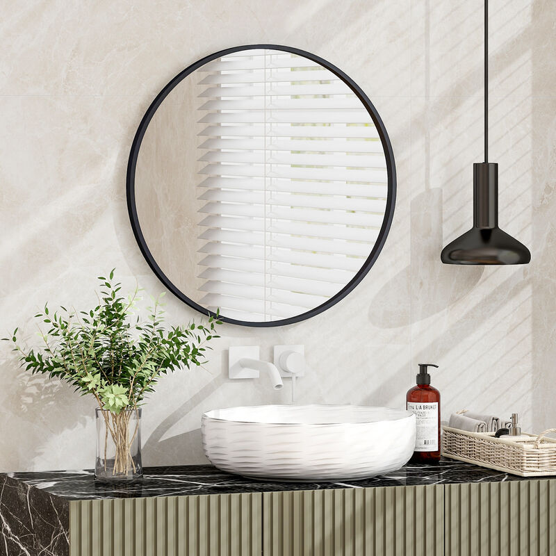 24 Inch Black Circle Bathroom Mirror