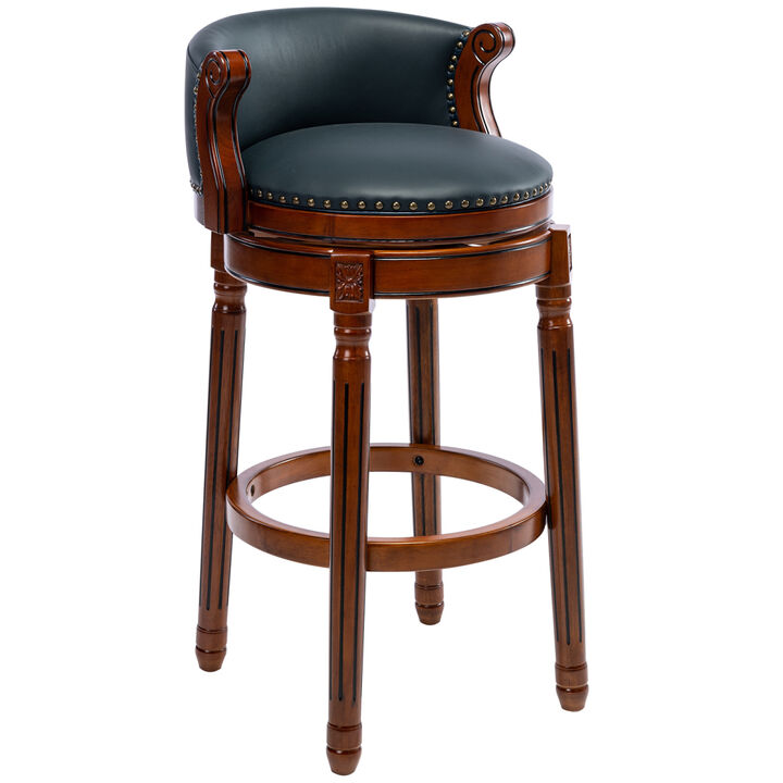 29.5" Swivel Leather Bar Stool with Back, Dark Blue
