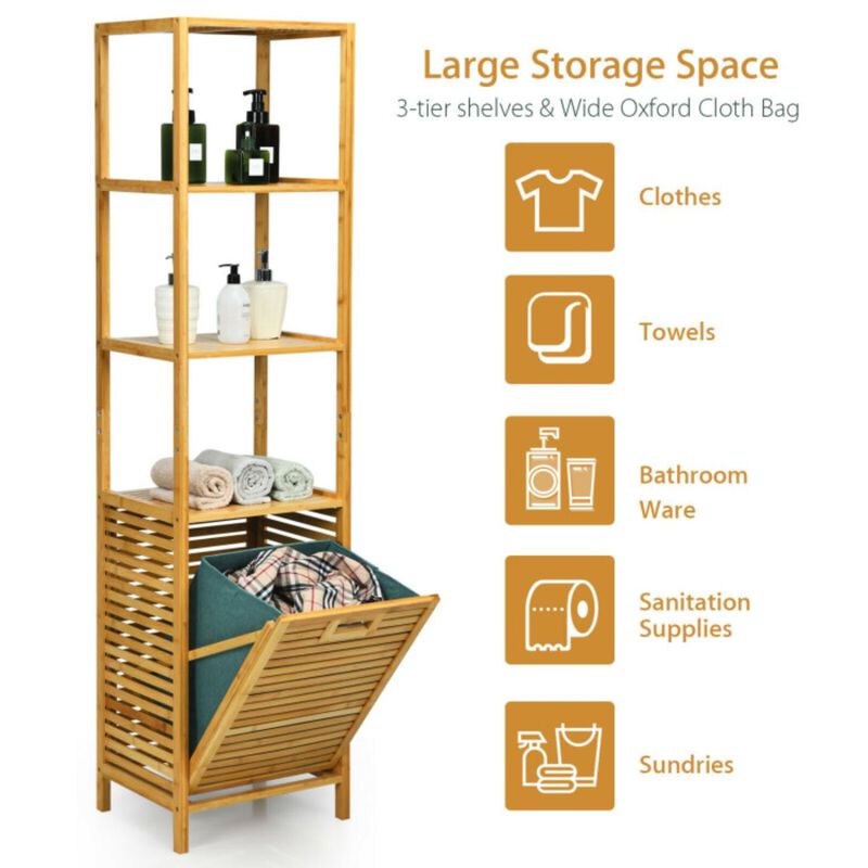 Hivvago Bamboo Tower Hamper Organizer with 3-Tier Storage Shelves