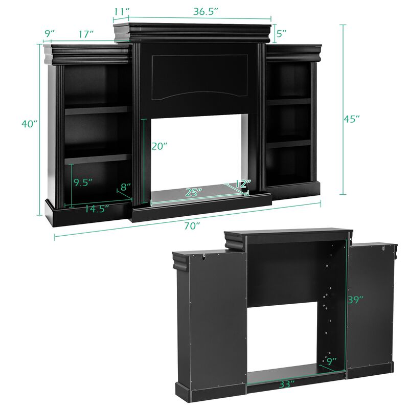 Modern Fireplace Media Entertainment Center with Bookcase