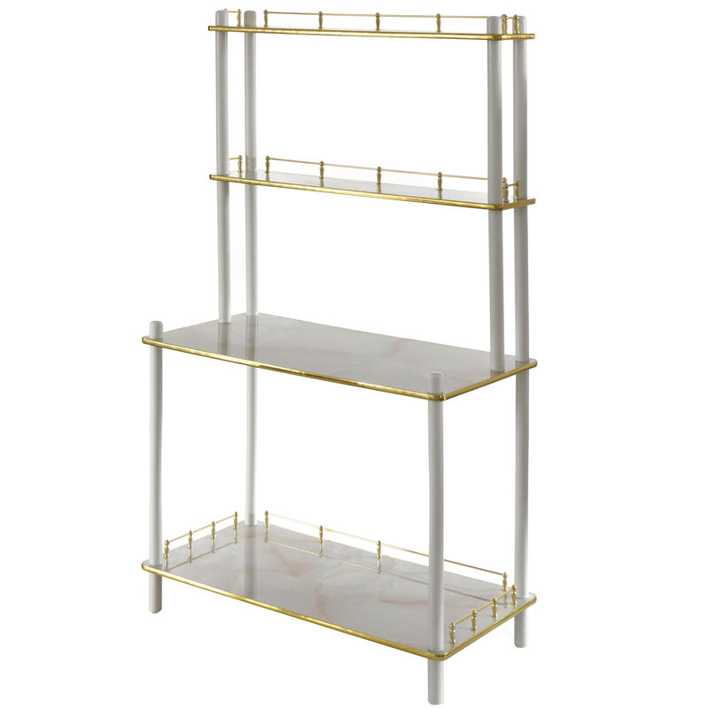 Classy and Elegant 4 Tiered Multifunctional Wooden Open Bar Shelves, Modern Console Table, Coffee Bar Accessories, Coffee Bar Cabinet, Tea Bar and Wine Bar Table, White