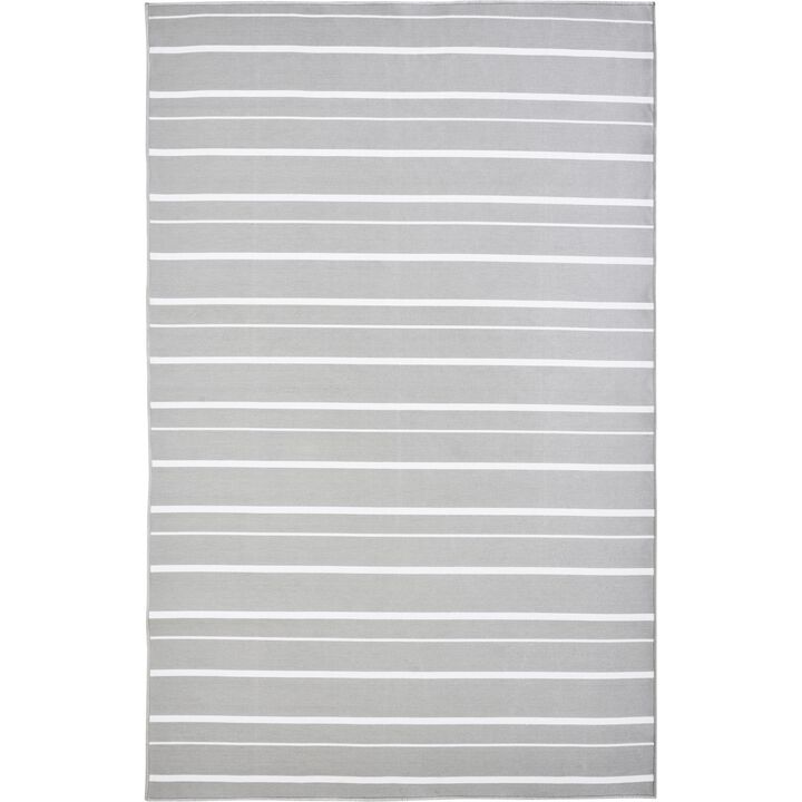 9' x 12' Gray and White Striped Rectangular Outdoor Area Throw Rug
