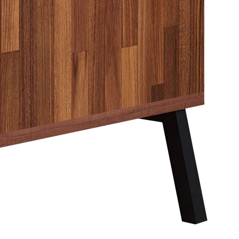 Two Drawers Wooden End Table with Angled Leg Support, Brown and Black-Benzara