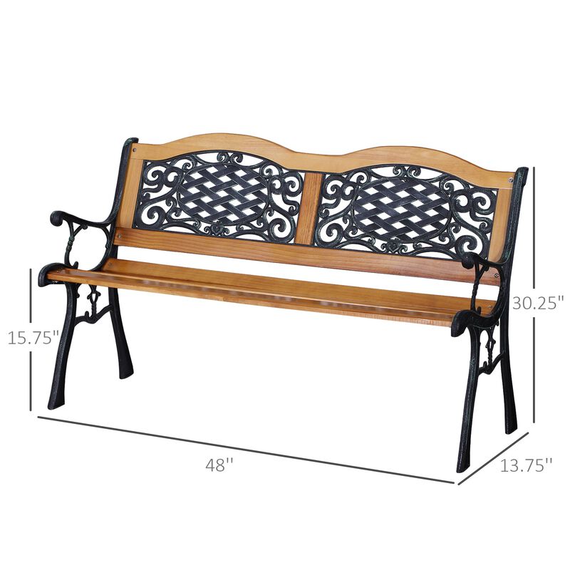 Rustic Outdoor Seating: 50" Teak Wood Slat Bench with Tilted Back