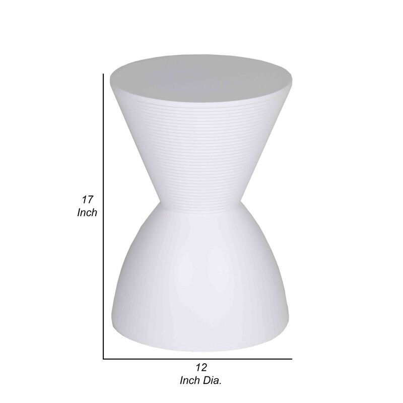Hillary 17 Inch Side Table, Indoor Outdoor, Hourglass Shape, White Finish - Benzara