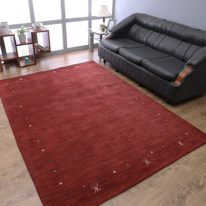 RUGSOTIC CARPETS HAND KNOTTED LOOM WOOL ECO-FRIENDLY AREA RUGS  - 9'x12', Rectangle, Red Color, Contemporary Modern Design, High Pile Thick Handmade Anti Skid Rugs for Living Room (L00109)