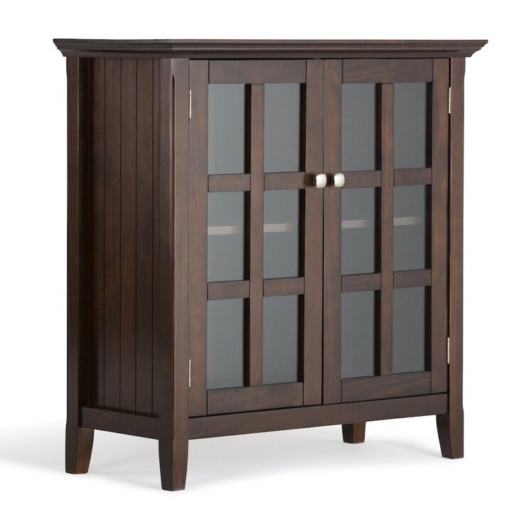 Simpli Home Acadian Solid Wood Low Storage Cabinet In Brunette Brown