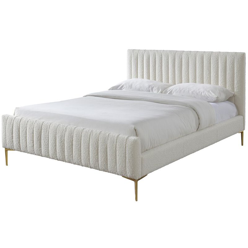Omax Decor Julia Wood and Fabric Upholstered Queen Platform Bed in White Boucle