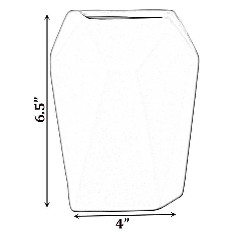 8" H Decorative Ceramic Multi Paned Vase, Modern Style Centerpiece Table Vase White, Medium