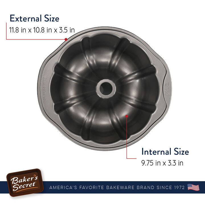 Baker's Secret Fluted Cake Pan 12", Heavy Duty Carbon Steel, Non-stick coating, Dark Gray Classic Line