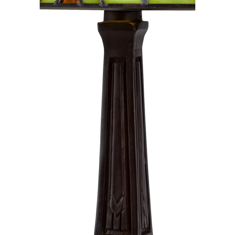 Eli 14 Inch Accent Lamp, Stained Square Tiffany Style Shade, Bronze Frame-Benzara
