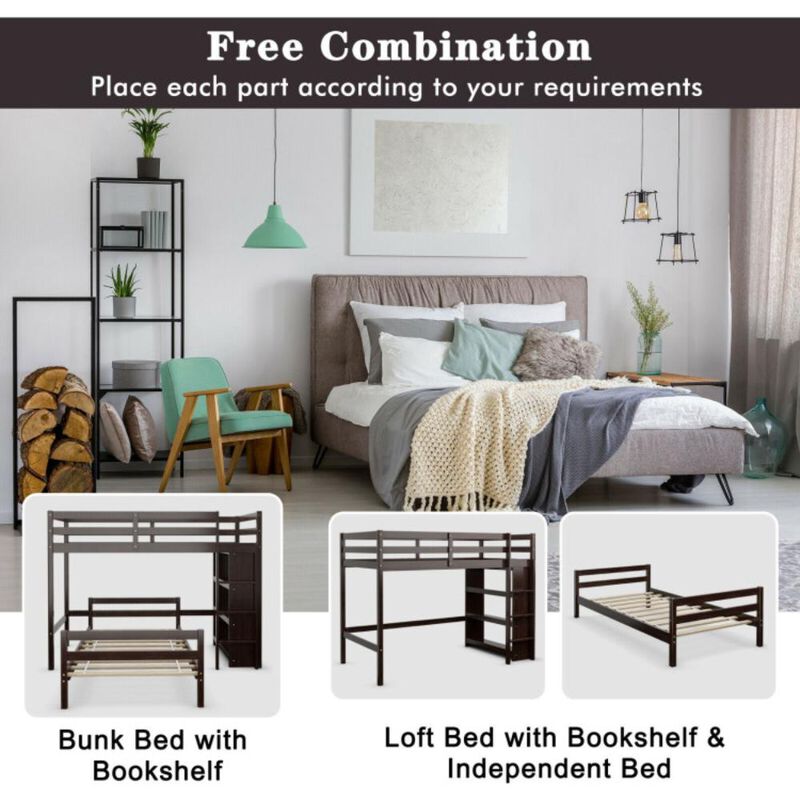Hivvago Twin Over Twin Loft Bunk Bed with 3-Tier Bookcase