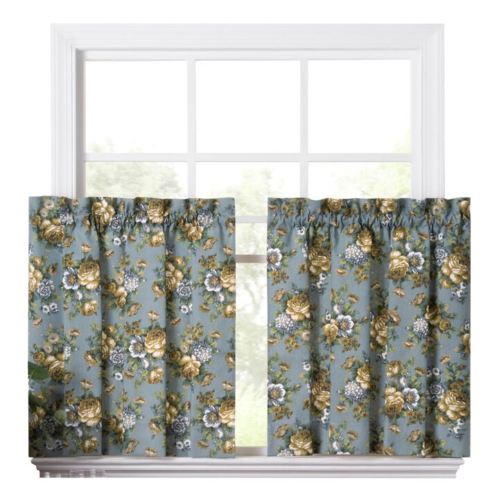 Ellis Bella Rose Stylish Medium Scale Printed Floral Pattern 1.5" Rod Pocket Tier for Windows 56"x24" Wedge