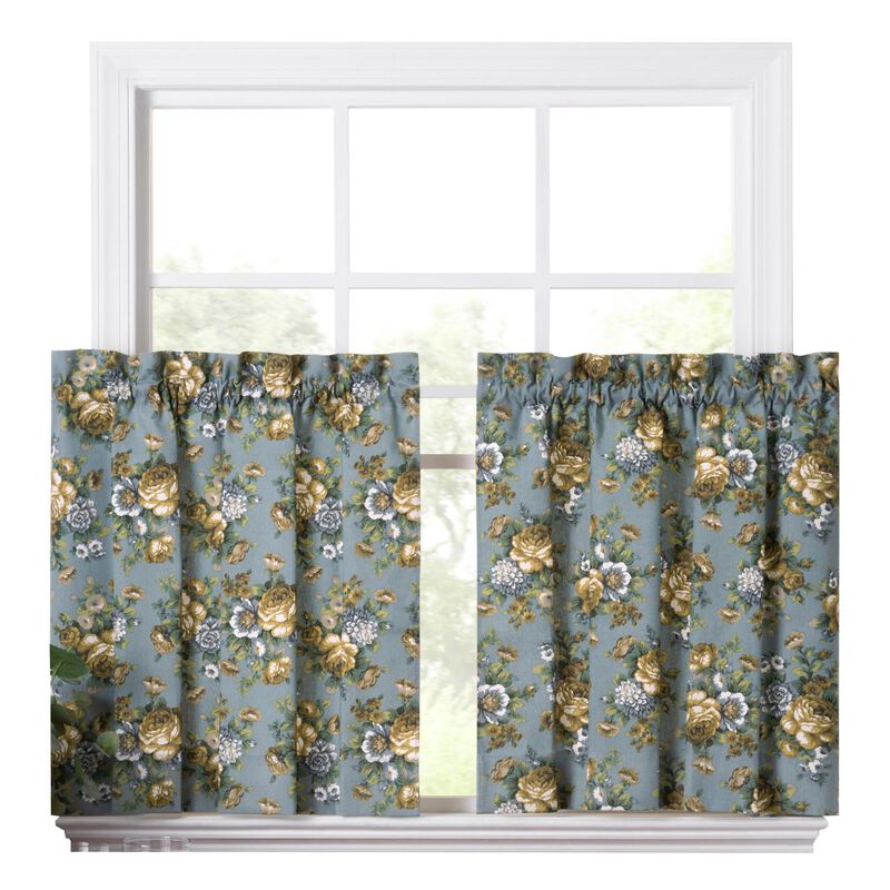 Ellis Bella Rose Stylish Medium Scale Printed Floral Pattern 1.5" Rod Pocket Tier for Windows 56"x24" Wedge