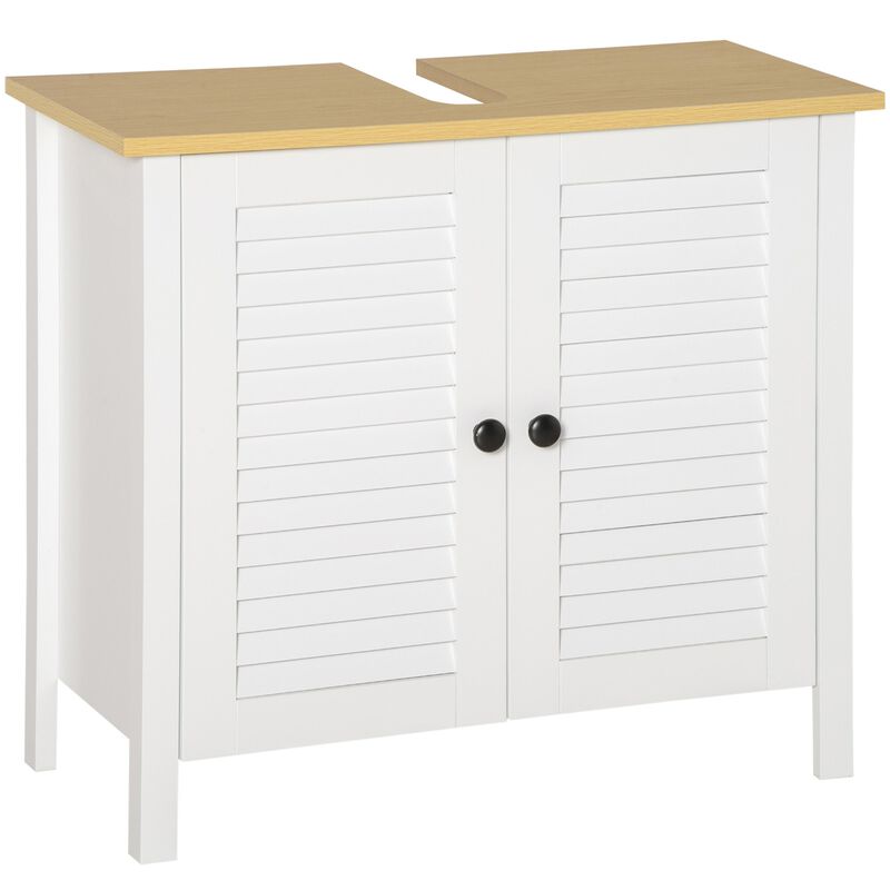 White Under-Sink Storage: Double Layer 2-Door Bathroom Floor Cabinet