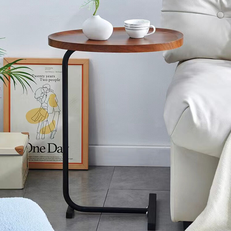 2 Pieces Brown Cshaped Side Table, Small Sofa Table For Small Spaces, Living Room, Bedroom