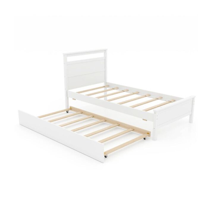 Hivvago Twin Size Wooden Bed Frame with Trundle for Teens and Adults