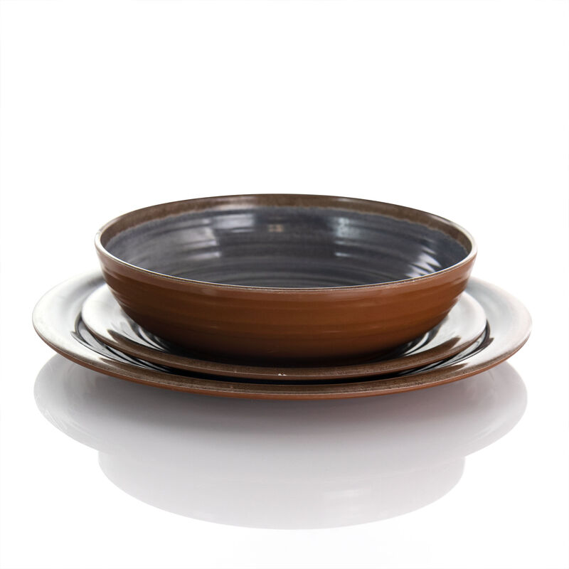 Elama Stone Oak 12 Piece Lightweight Melamine Dinnerware Set in Black