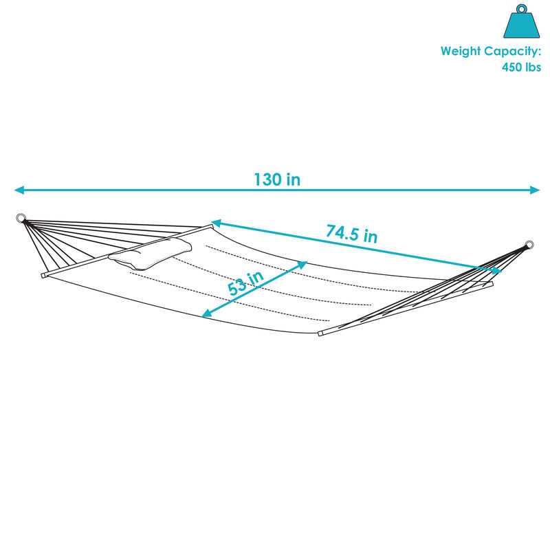 Sunnydaze Large Quilted Hammock with Spreader Bar and Pillow - Watermelon