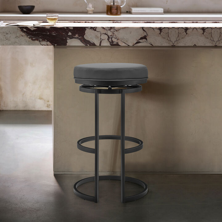Vander Gray Faux Leather and Black Metal Swivel Bar Stool
