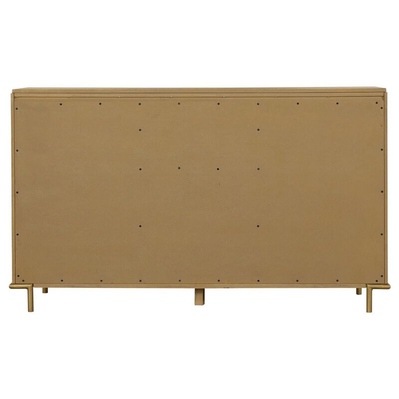 Benjara Sea 63 Inch Modern Dresser with 8 Drawers, Slender Legs, Natural Brown Wood