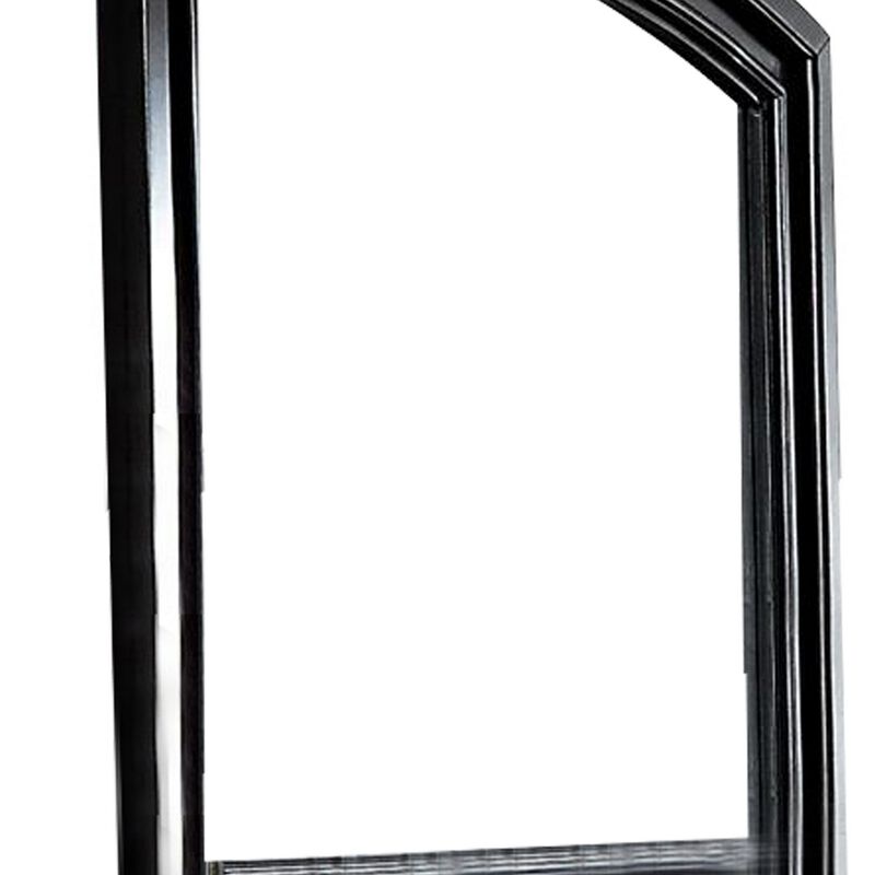 Traditional Style Wooden Frame Dresser Mirror with Curved Top, Black-Benzara
