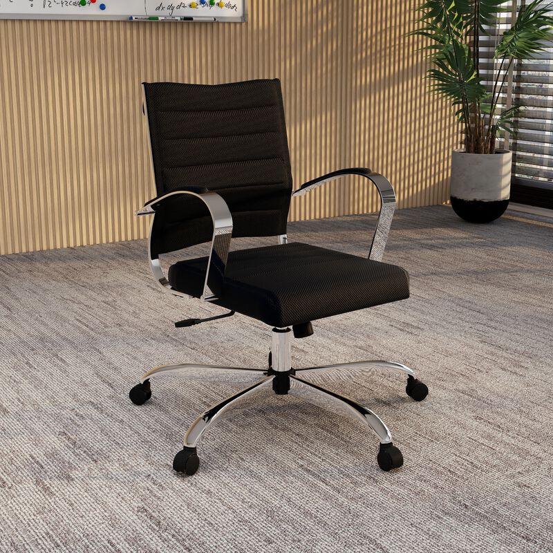 LeisureMod Office Upholstered Mesh Mid-Back Computer Ergonomic Adjustable Modern Task Chair with Swivel and Tilt Benmar Series