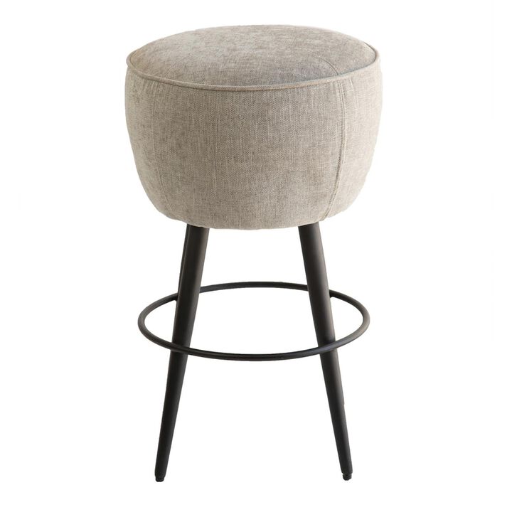 Curi Counter Stool, Plush Light Gray Cushioned Seat, Black Metal Legs - Benzara
