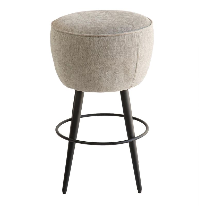 Curi Counter Stool, Plush Light Gray Cushioned Seat, Black Metal Legs - Benzara