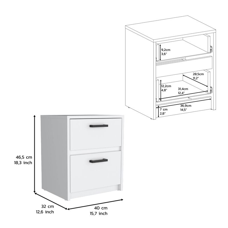 DEPOT E-SHOP Bethel 2 Drawers Nightstand with Handles